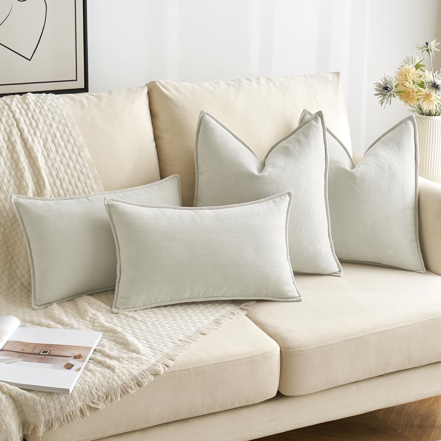 Miulee Pack Of 2 Cream Decorative Pillow Covers 18X18 Inch Soft Chenille Luxurious Couch Throw Pillows Farmhouse Cushion Covers With Elegant Design For Sofa Bedroom Living Room Home Decor