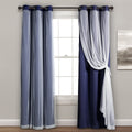 Lush Decor Sheer Grommet Curtains With Insulated Blackout Lining, Window Curtain Panels, Pair, 38''W x 84''L, Navy - Curtain Wit