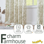 Lazzzy Green Floral Linen Farmhouse Curtains 108 Inches Long Back Tab Drapes For Living Room Bedroom Light Filtering Country Vin