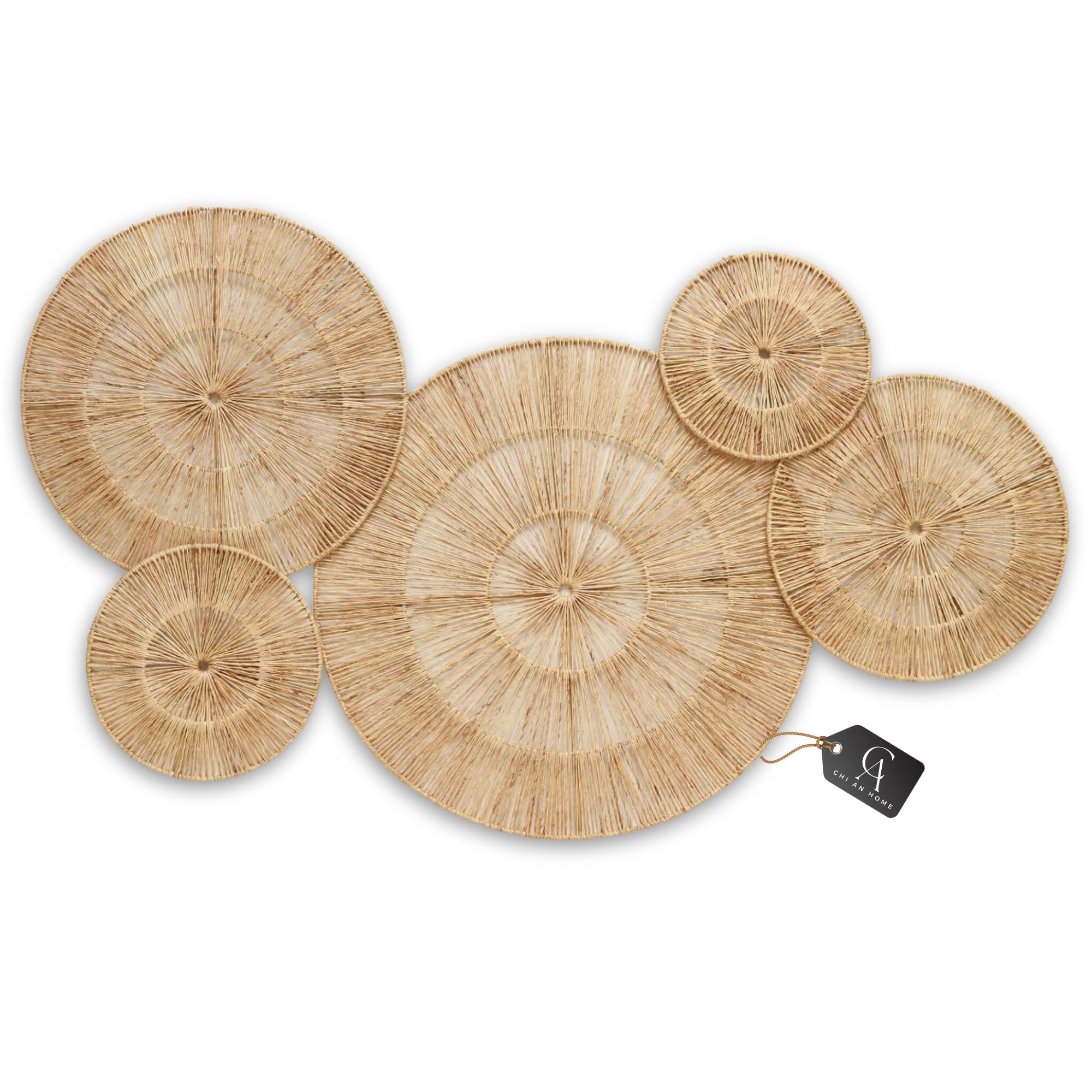 Chi An Home 18 Inch Wicker Jute Wall Decor, Set of 5 Large Woven Jute Wall Plates, Large Decorative Baskets for Wall Arts, 18, 1