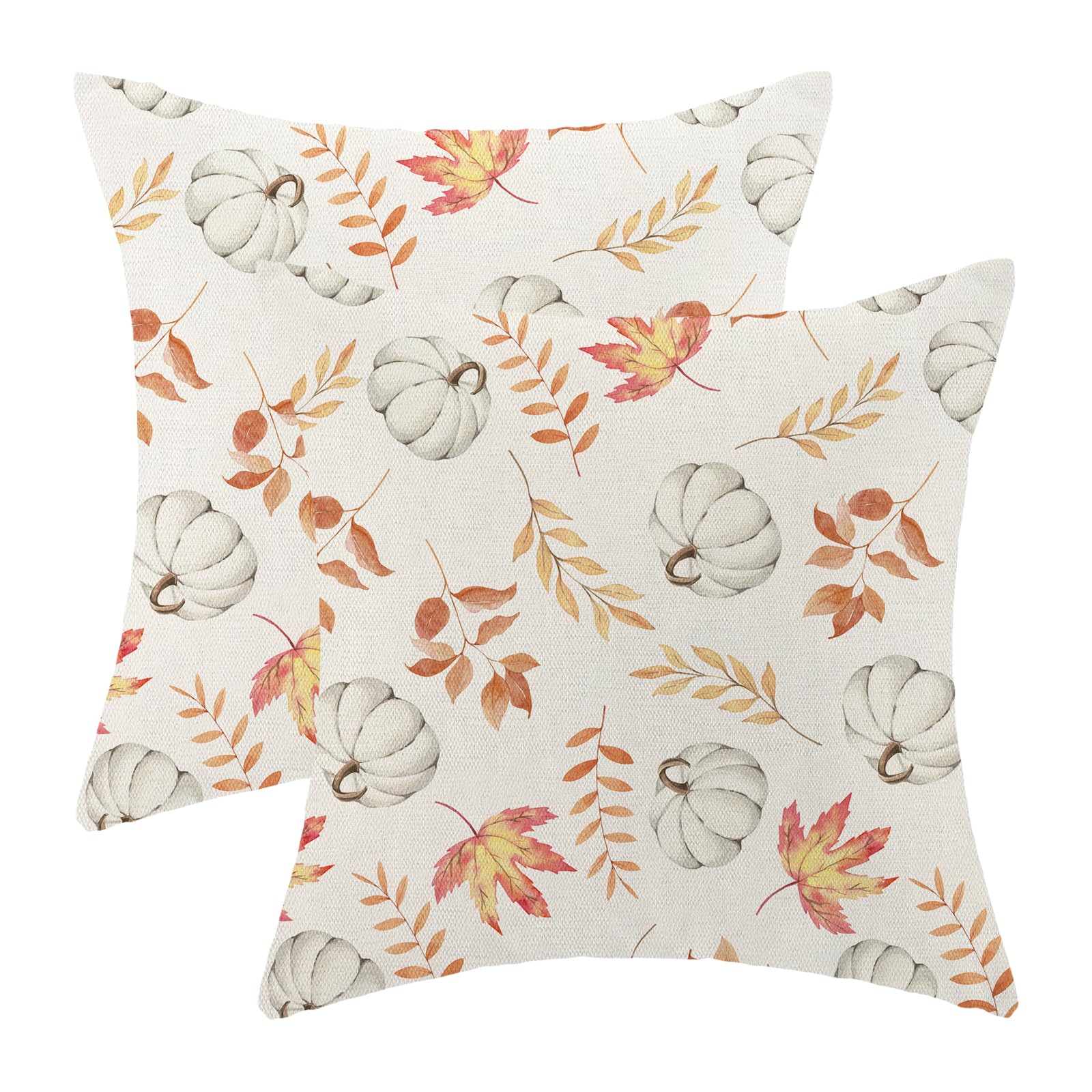 Fall Pillow Covers 16x16 Set of 2 Pumpkin and Maple Leaf Fall Decor Pillowcase Linen Autumn Thanksgiving Decorative Outdoor Thro