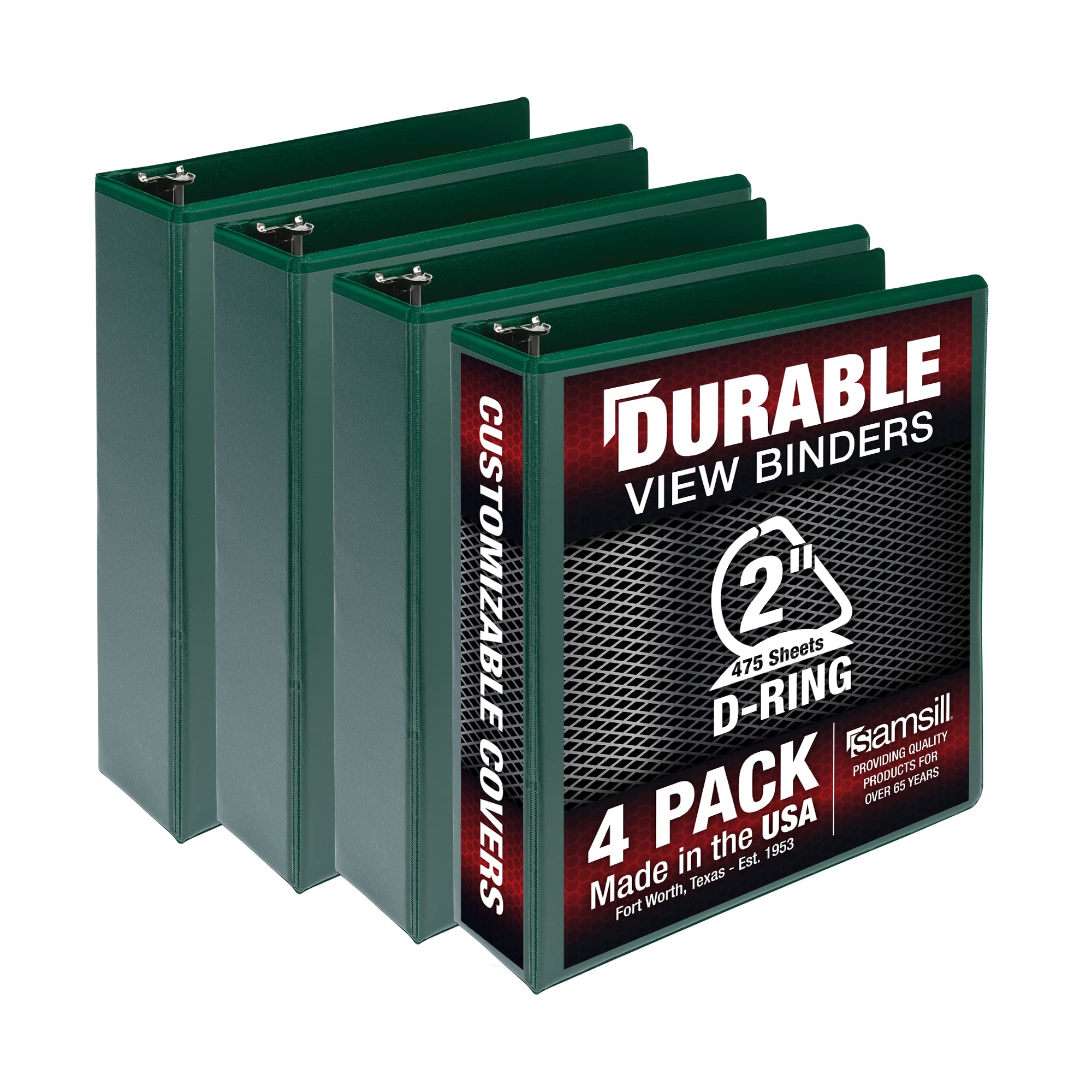 Samsill Durable 2 Inch Binder, Made In The Usa, D Ring Binder, Customizable Clear View Binder, Green, 4 Pack, Each Holds 475 Pag