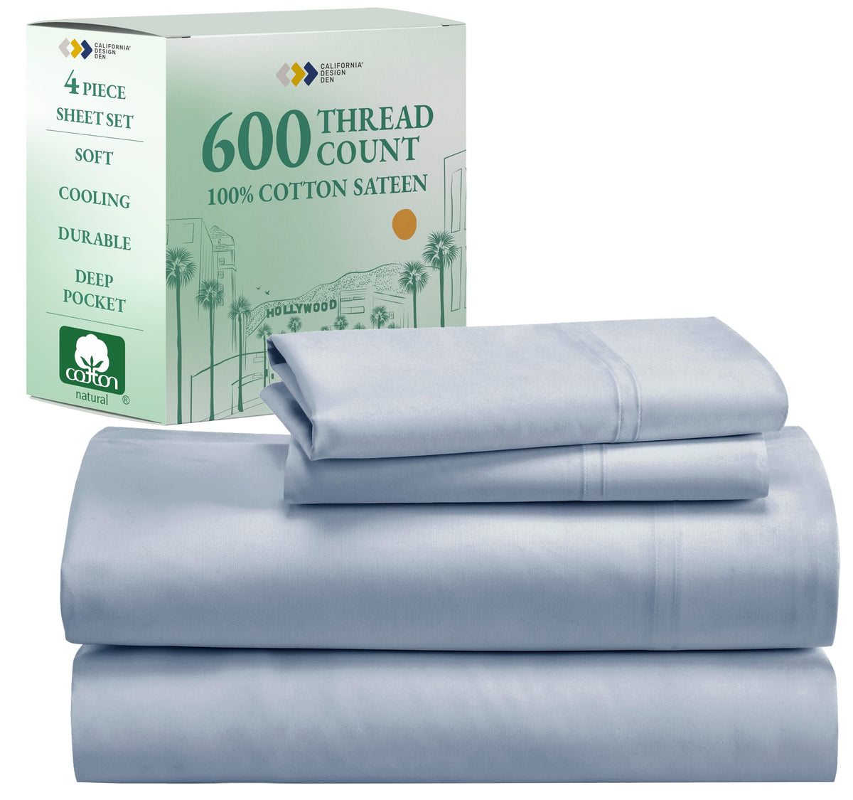 California Design Den California King Sheet Set - 100% Cotton, 600 Thread Count Deep Pocket Cal King Sheet Set, Luxury Hotel-Qua