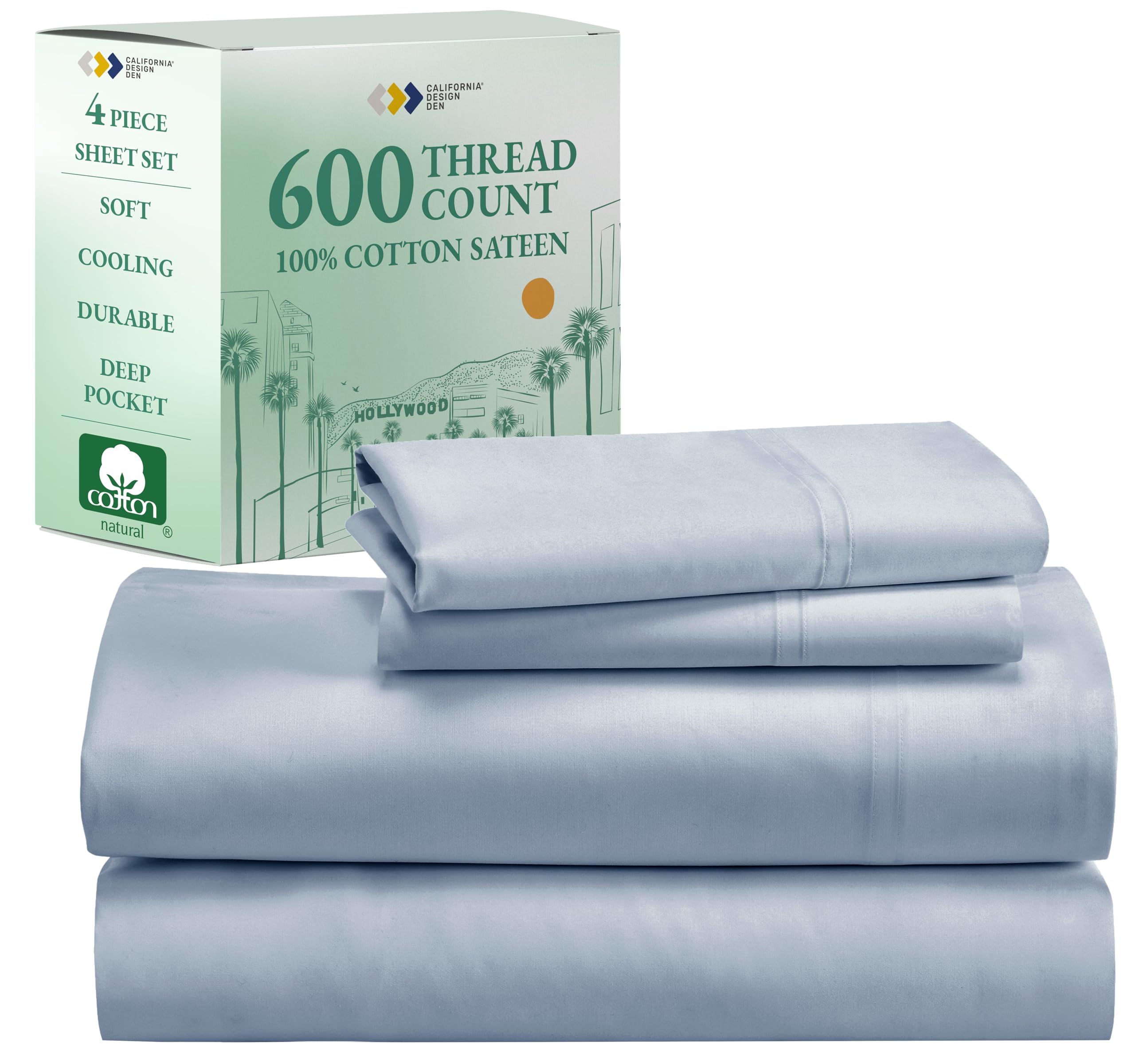 California Design Den Luxury Queen Size Sheet Set - 100% Cotton, 600 Thread Count Deep Pocket Queen Sheets, Hotel-Quality Beddin