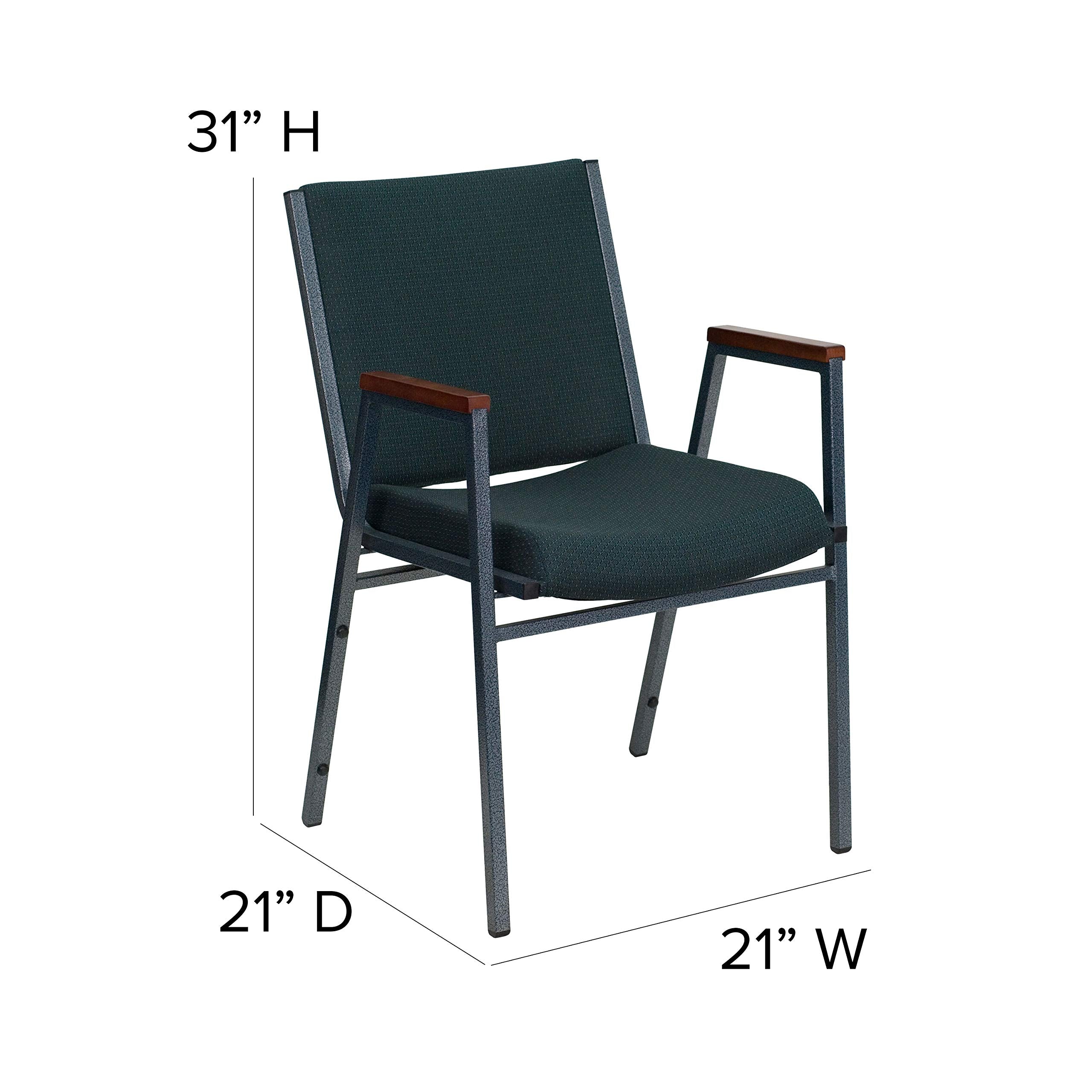 Flash Furniture Hercules Series Heavy Duty Green Patterned Fabric Stack Chair With Arms And Ganging Bracket