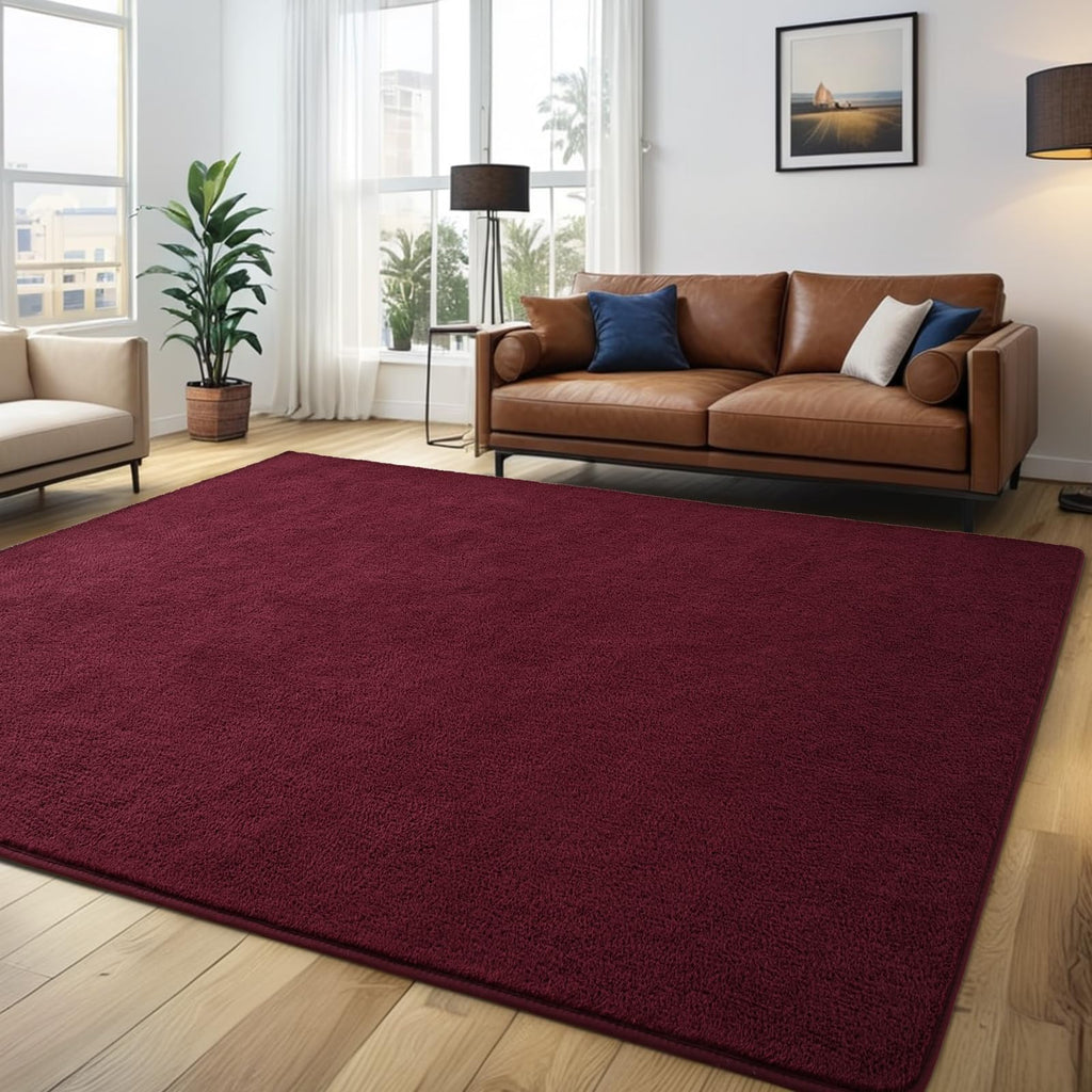 Larhom Modern Soft Area Rugs Memory-Foam Bedroom Carpet, 4X6 Feet Burgundy Red Carpet For Boys Girls Living Room, Dorm Nursery D