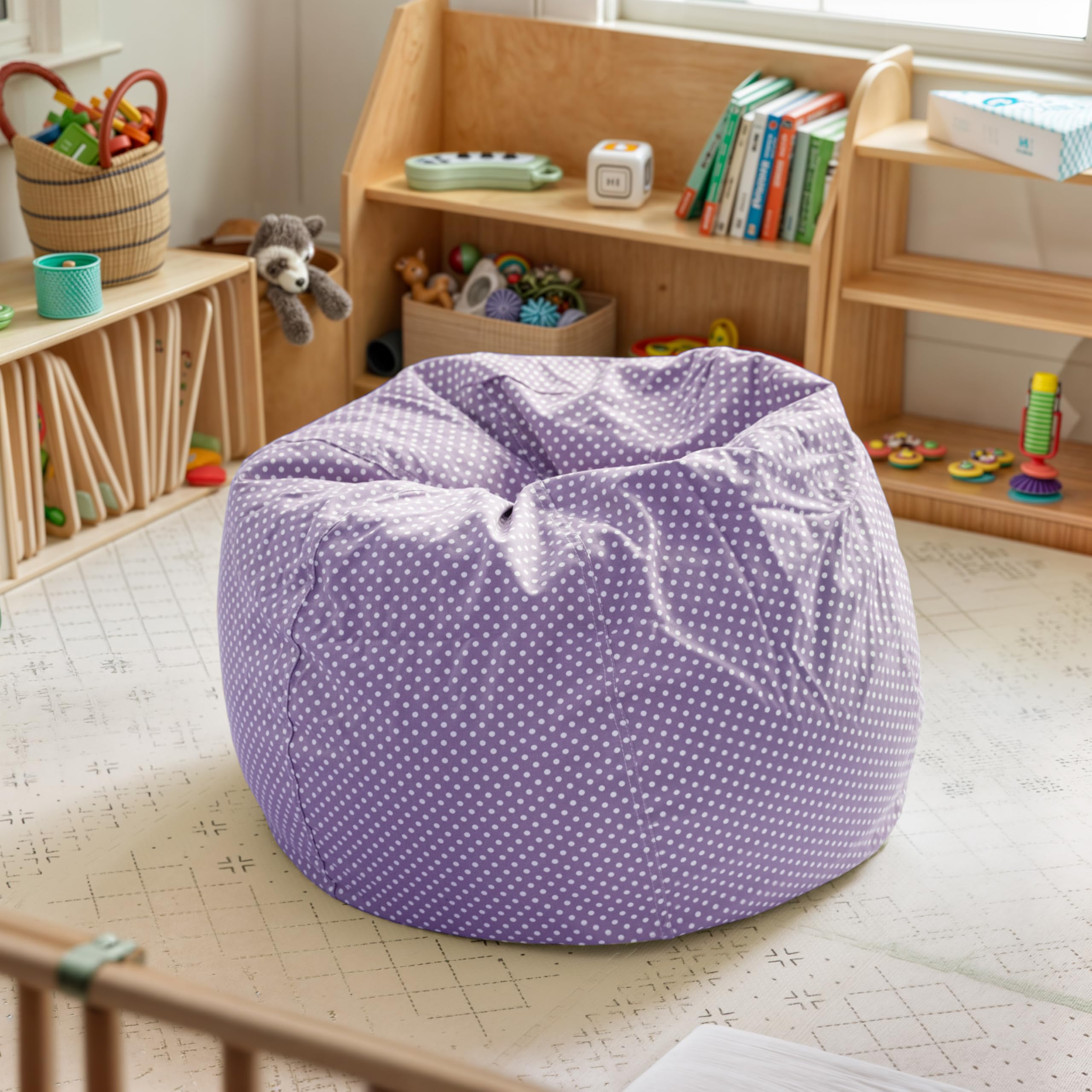 Flash Furniture Dillon Small Bean Bag Chair for Kids and Teens, Foam-Filled Beanbag Chair with Machine Washable Cover, Lavender Polka Dot