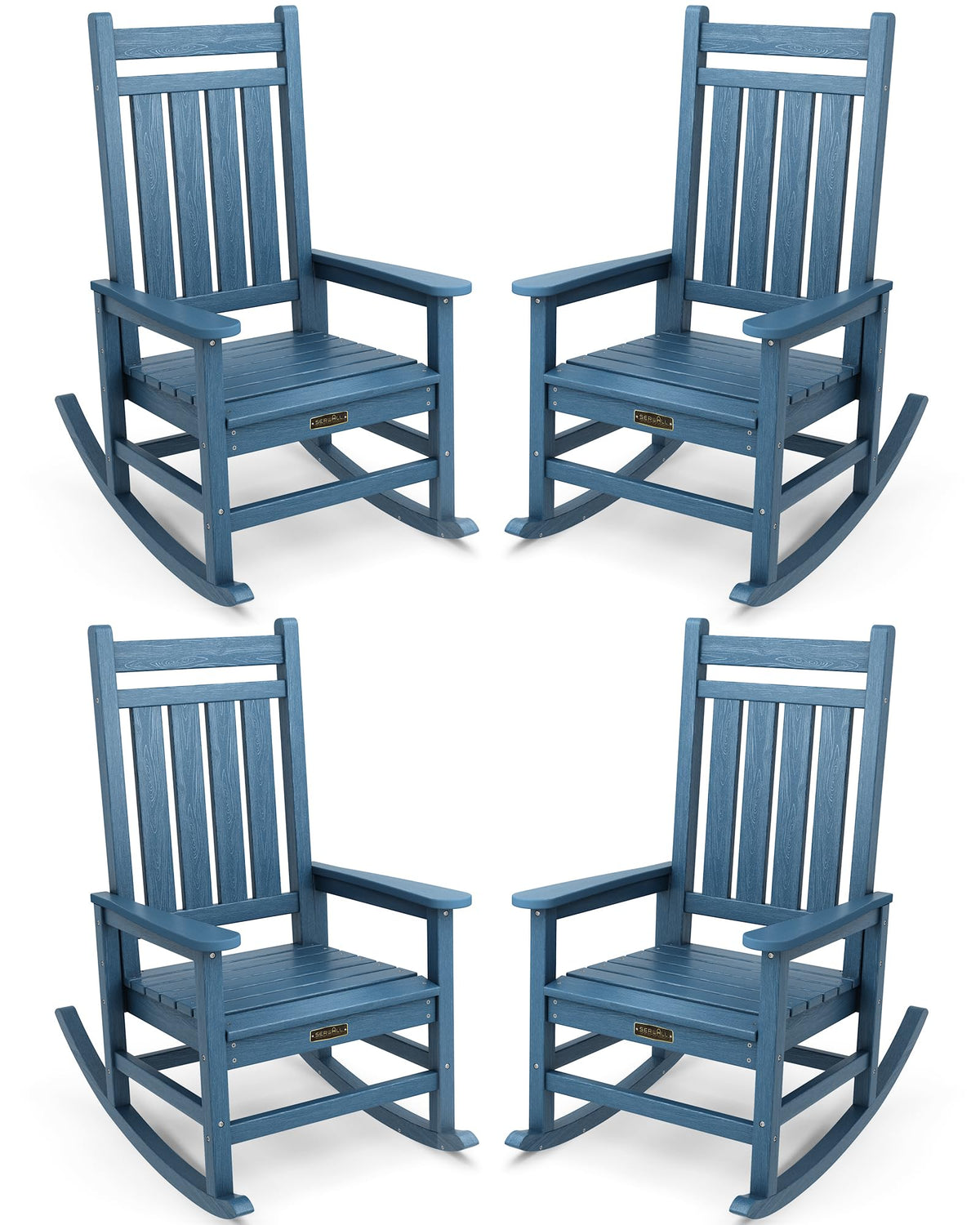 Serwall Outdoor Rocking Chair Set Of 4, Hdpe Rocking Chairs For Adult, All Weather Porch Rockers For Lawn Garden, Blue