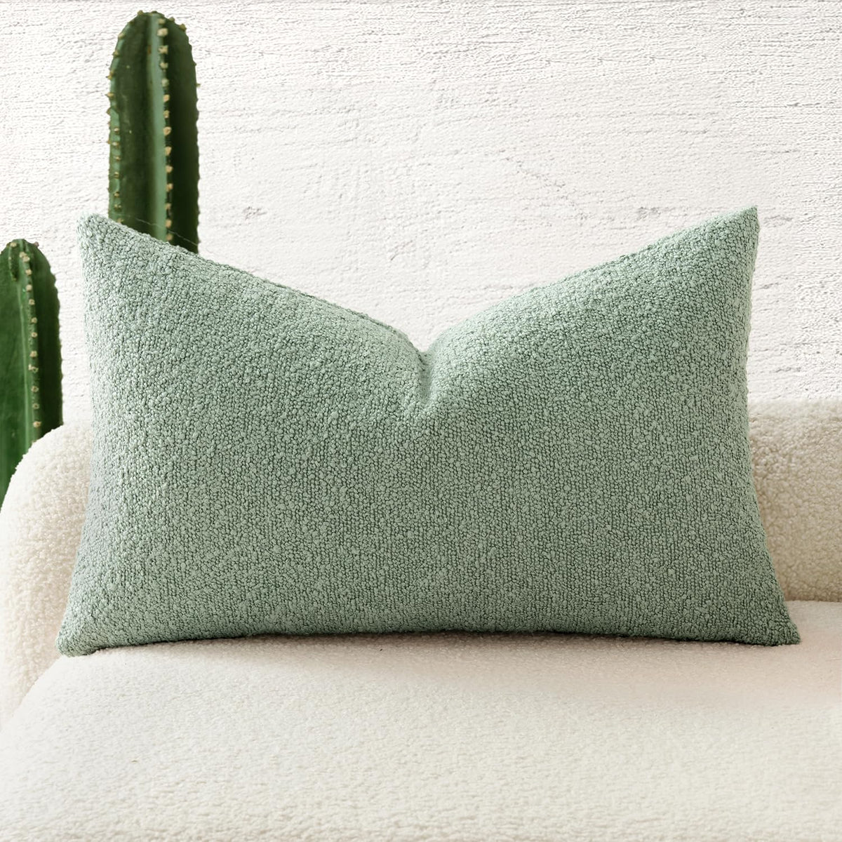 Miulee Textured Boucle Throw Pillow Cover Greyish Green Accent Solid Lumbar Spring Pillow Case Decorative Soft Pack Of 1 Couch C