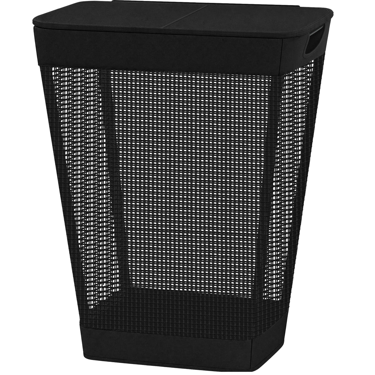 STO STO 75L Laundry Hamper with Lid, Black Clothes Hamper with Handles, Breathable Vinyl Mesh Laundry Basket, Sturdy Steel Frame