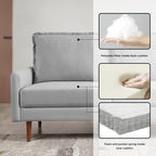 American Furniture Classics Grey 57 Inch Wide Upholstered Two Cushion Loveseat with Cambered Arms Velvet, 57" x 32" x 39"