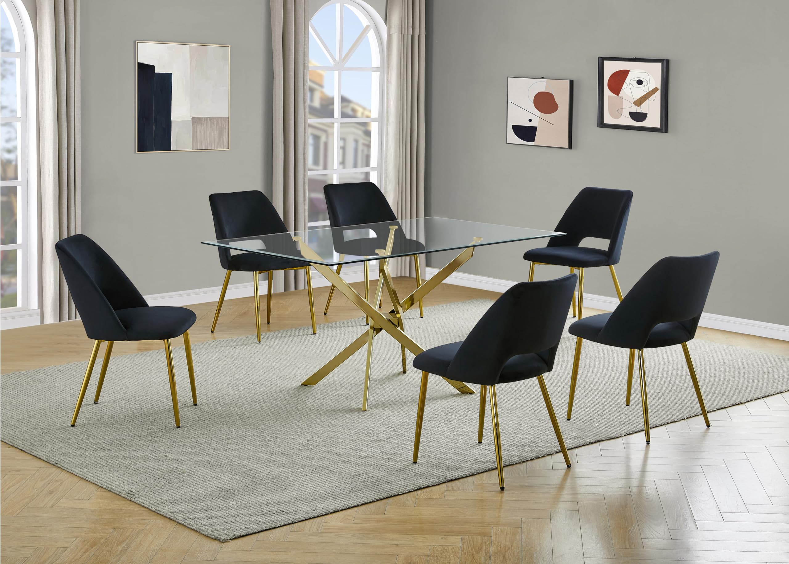 Best Quality Furniture D234-Sc226/7/8/9 Dining Set, 7-Piece, Black