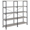 Coaster Home Furnishings Analiese Rustic Industrial 4-Tier Double Bookcase Etagere Bookshelf Office Storage Book Shelf Engineered Eco-Friendly Wood Laminate Sturdy Black Steel Grey Driftwood 801544