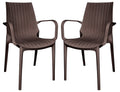 LeisureMod Kent Modern Indoor Outdoor Patio Stackable Dining Arm Chair Set of 2 (Brown)