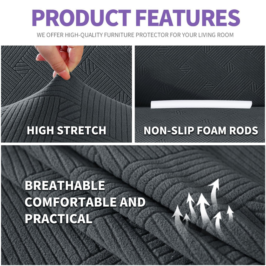 Znsayotx Super Stretch Couch Cover (71'-91'), New Striped Sofa Covers Fitted Slipcovers With Elastic Bottom, Dog Cat Pets Proof Spandex Fabric Comfortable & Durable (Dark Grey, Sofa)