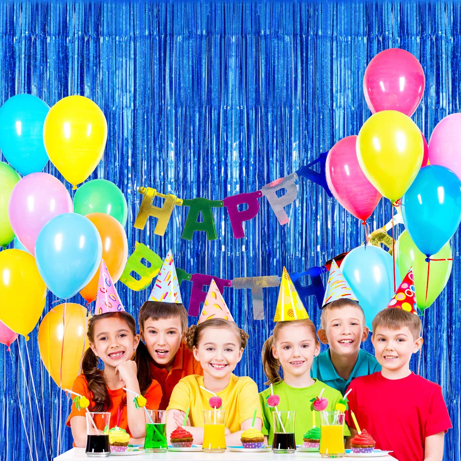 Aiqinhu Blue Tinsel Foil Fringe Curtain Backdrop, 3.3 X 8.2 Ft Metallic Glitter Curtain Streamers, 2 Pack Royal Blue Photoboth F