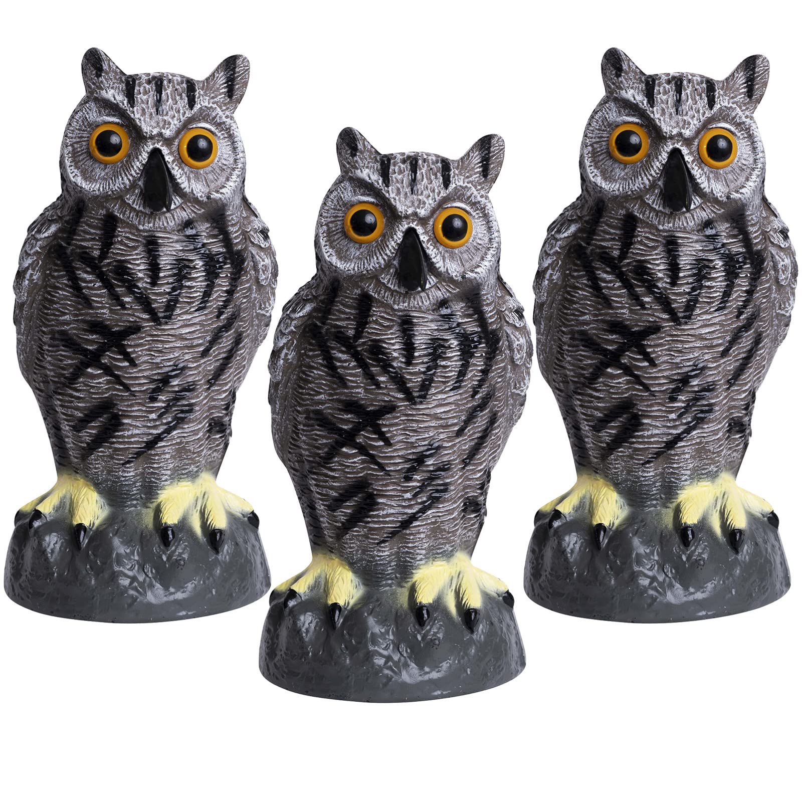 Galashield Owl Decoy | Plastic Owls To Scare Birds Away | Owl Statue For Garden & Outdoors - Pack Of 3