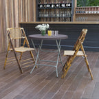 Flash Furniture Trellis 2.6-Foot Round Brown Rattan Plastic Folding Table