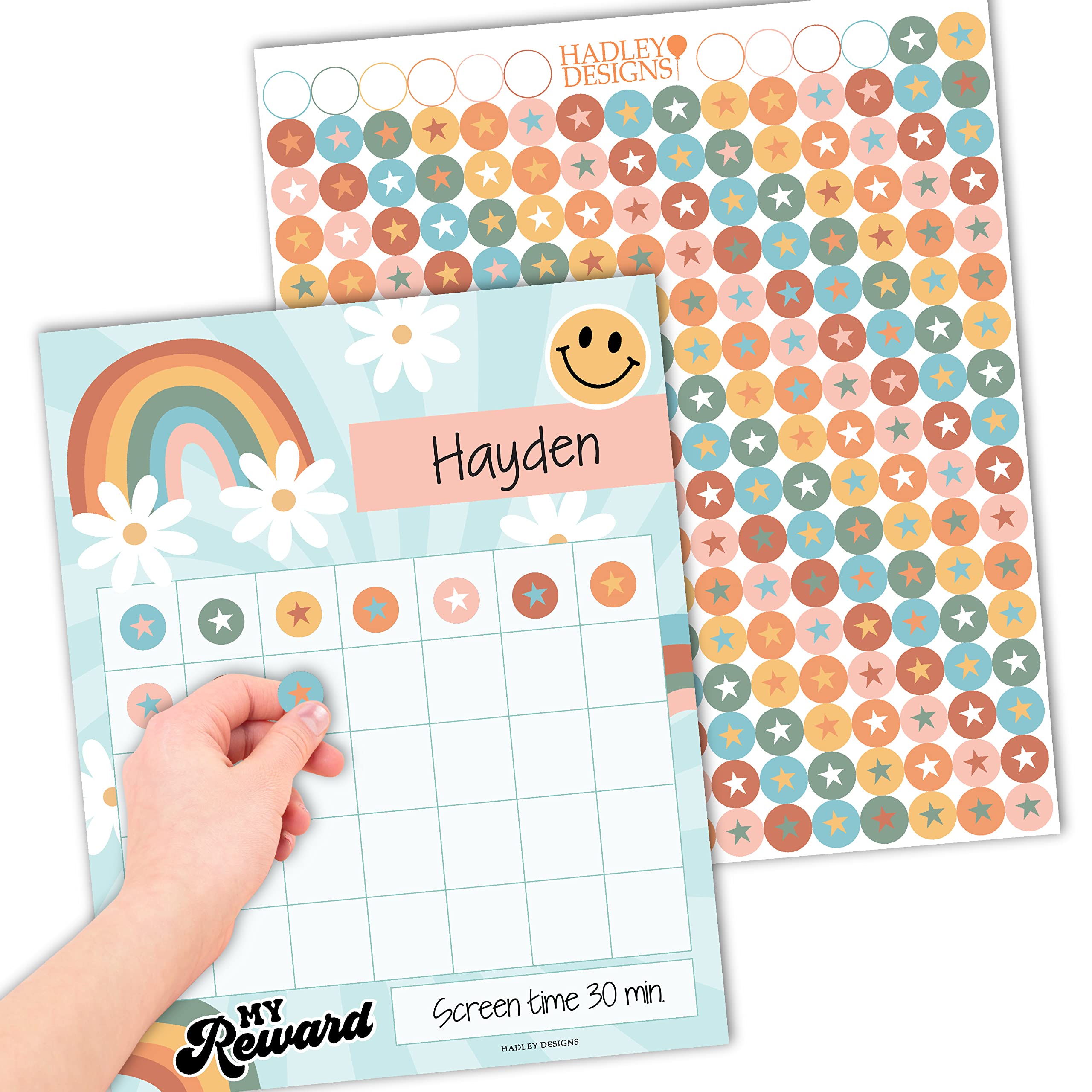Hadley Designs 25 Retro Reward Sticker Chart For Kids Behavior Chart For Classroom - Incentive Chart For Classroom Reward Chart