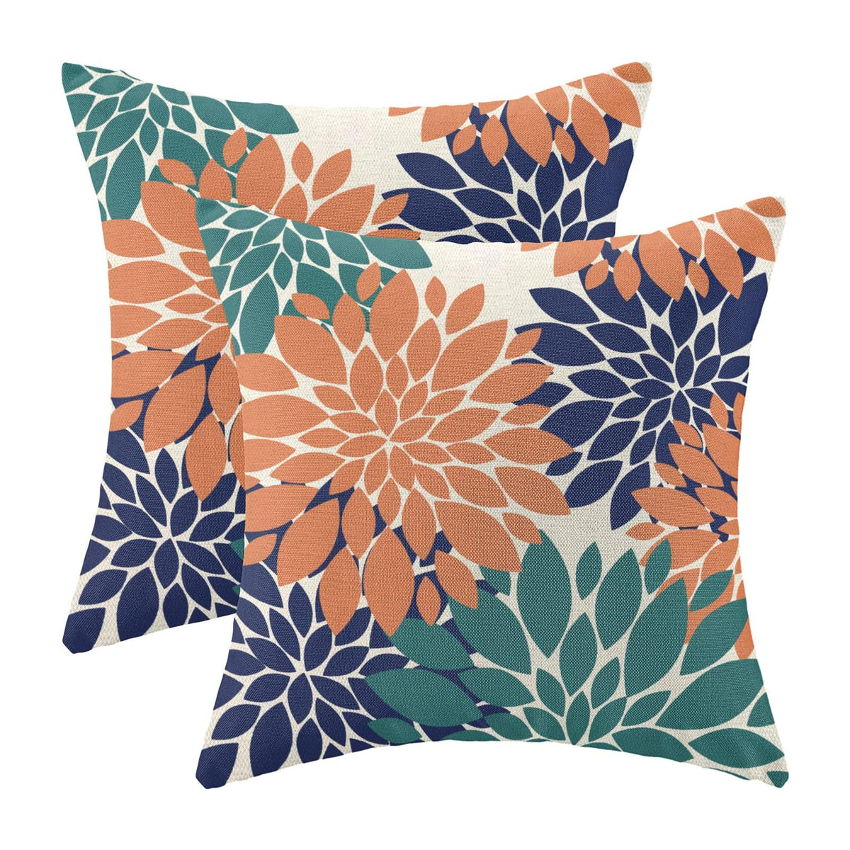 CXMEIFLY Coral Teal Navy Blue Pillow Covers 16x16 Inch Set of 2 Dahlia Floral Decor Throw Pillows Summer Modern Geometry Flower 