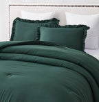 Chezmoi Collection Nora Emerald Green Comforter Set Full Size 3-Piece Fluffy Soft Lightweight Bedding Ruffled Edge Trim Stone-Wa