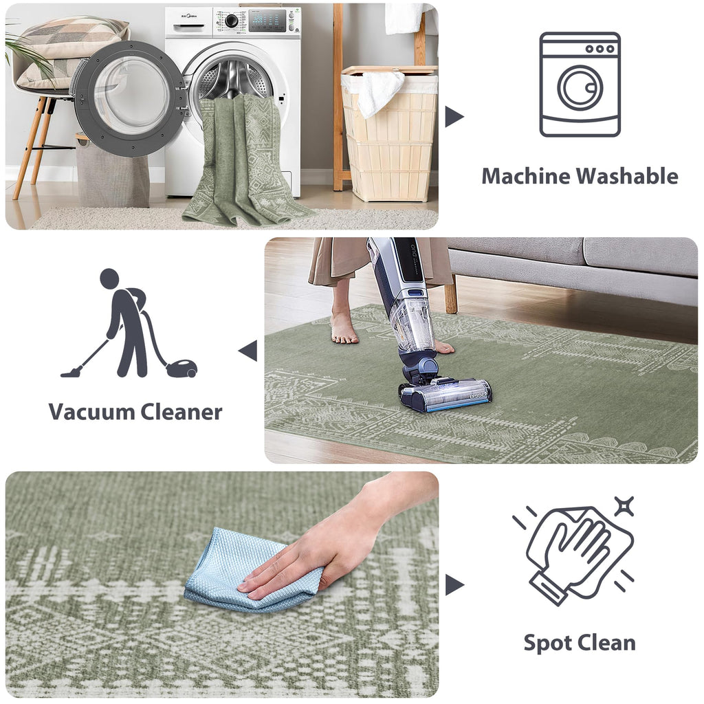 Nicetown Green Kitchen Runner Rug, 2X8 Hallway Runner Rugs For Christmas, Ultra-Thin Foldable Christmas Runner Rug Green Boho Ru