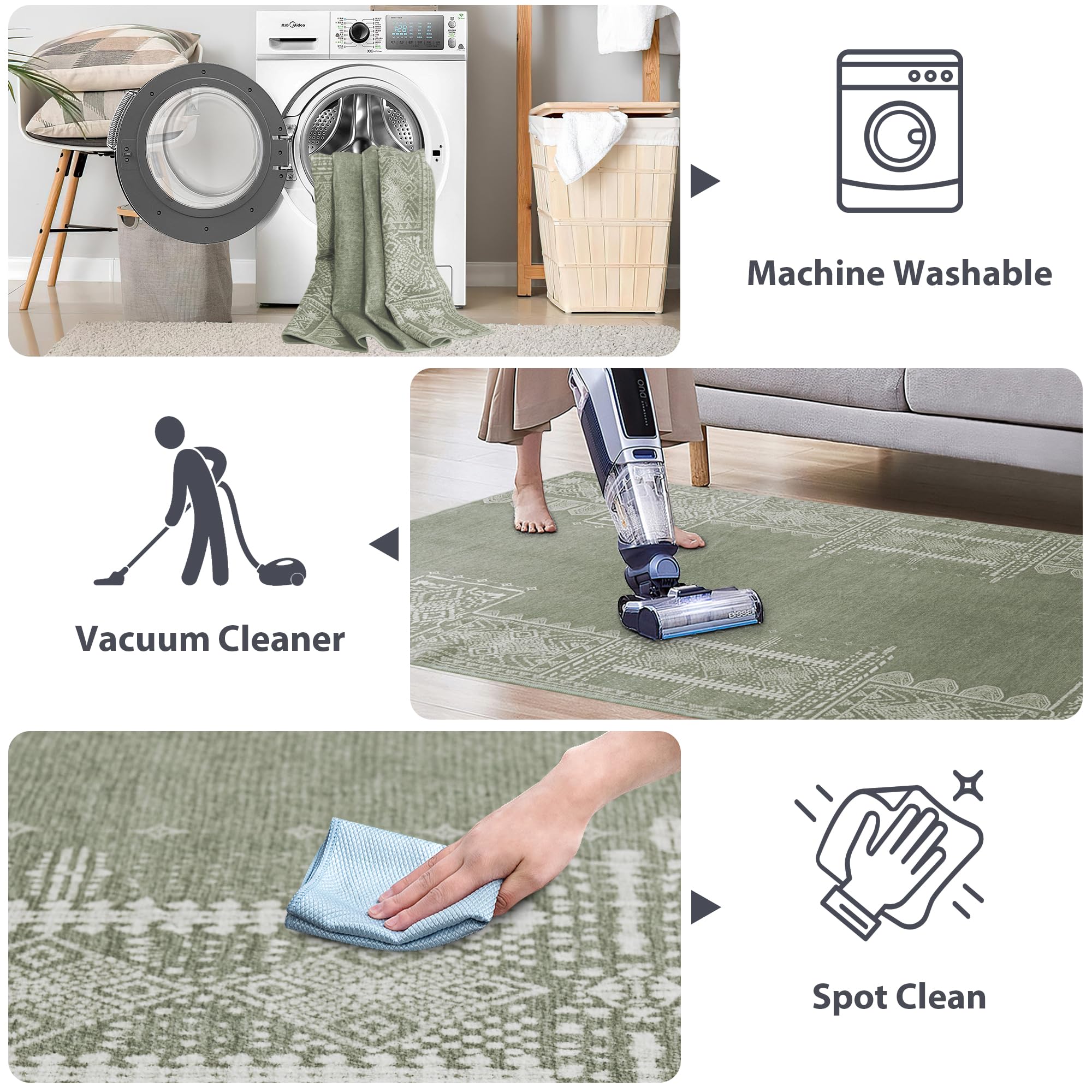 Nicetown Green Kitchen Runner Rug, 2X8 Hallway Runner Rugs For Christmas, Ultra-Thin Foldable Christmas Runner Rug Green Boho Ru