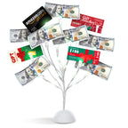 MEIN SCHATZ Money Tree Gift Card Holder with 10 Clips & LED Lighted Tips - White Plastic