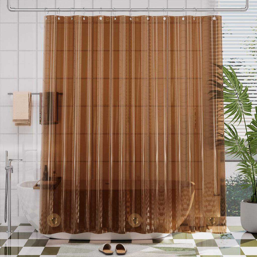 AmazerBath Premium EVA Shower Curtain Amber, Luxury Shower Curtain Clear Brown Jelly-Like Soft, Waterproof Clear Brown Shower Cu