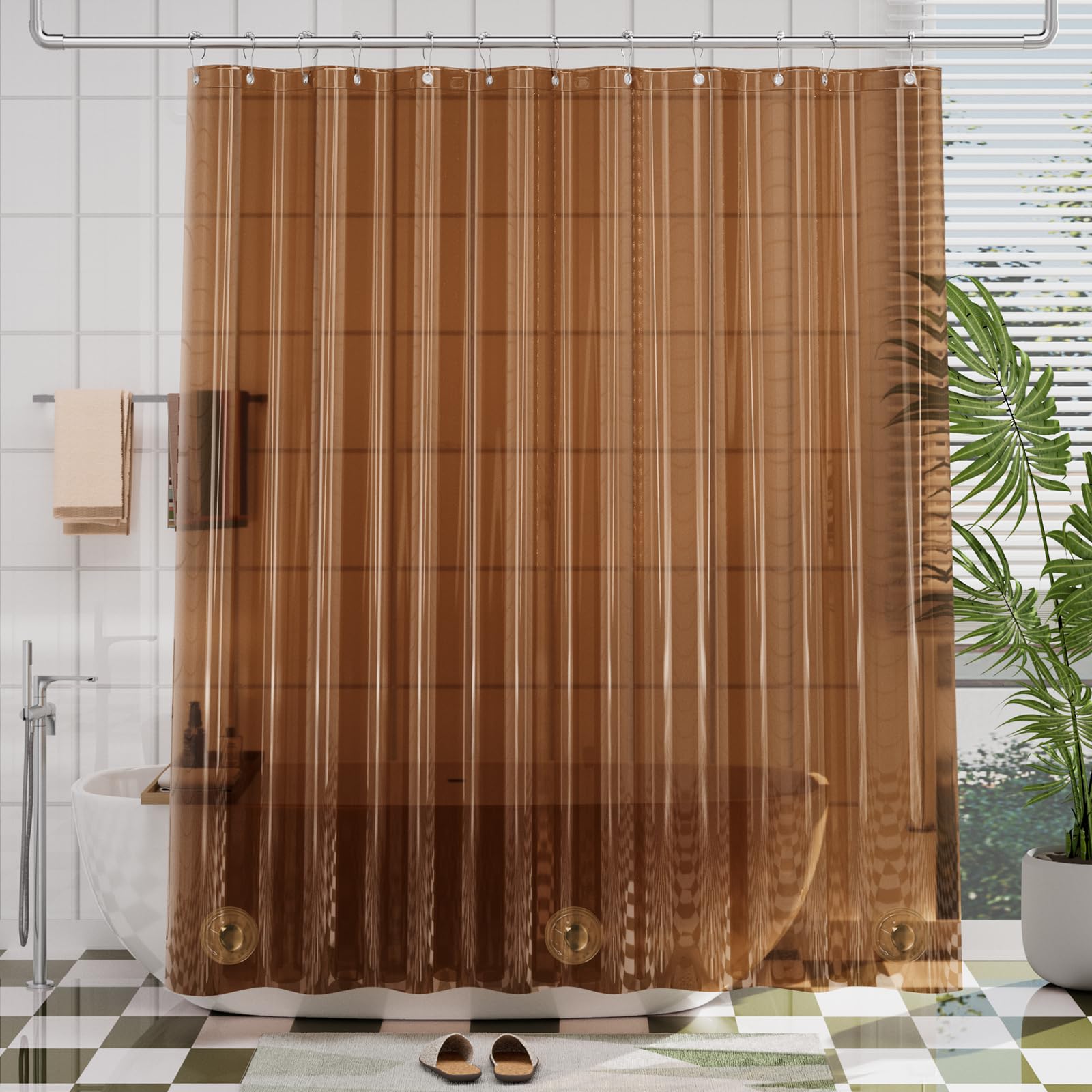 AmazerBath Premium EVA Shower Curtain Amber, Luxury Shower Curtain Clear Brown Jelly-Like Soft, Waterproof Clear Brown Shower Cu