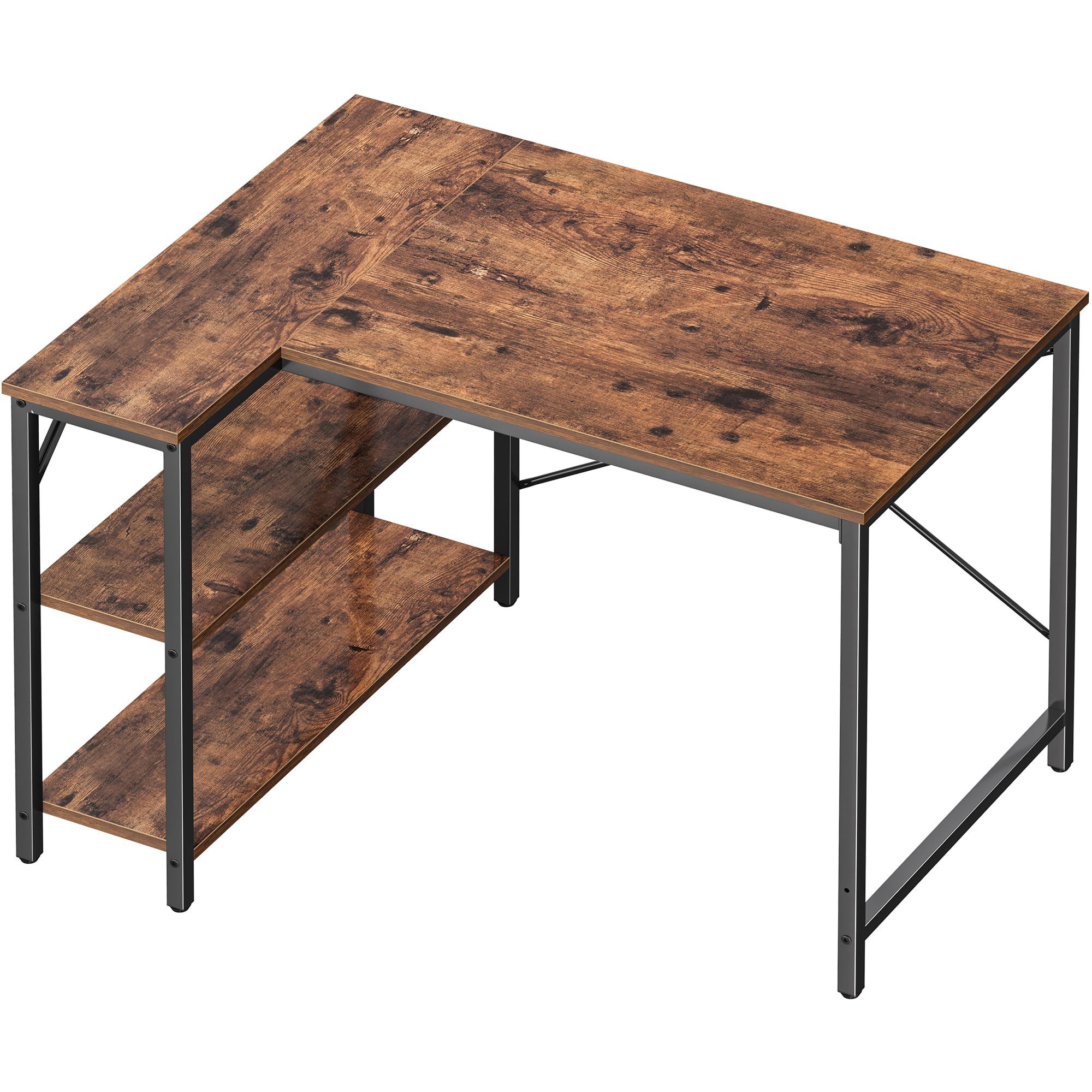 Huuger L Shaped Desk, 39 Inches Computer Desk With Reversible Storage Shelves, Gaming Desk, Corner Desk Home Office Desks, Writing Desk Study Desk With Metal Frame, Rustic Brown