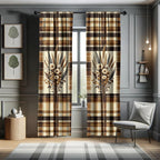 Ambesonne Autumnal Window Curtains Pack Of 2, Earthy Fall Tone Leafy Floral Bouquet Illustration With Tartan Plaid Back, Lightwe