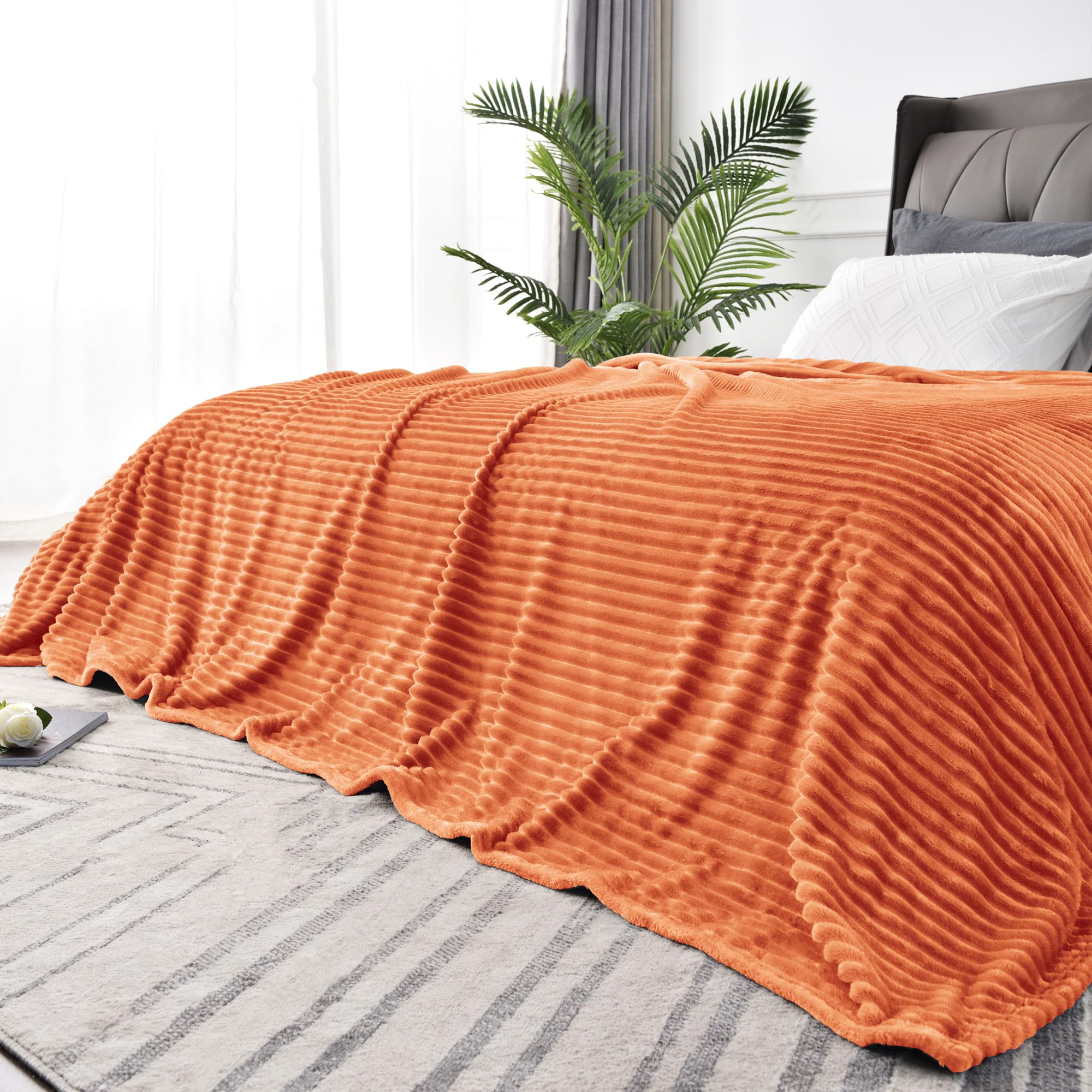 Bedelite Fleece Blanket King Size - 3D Ribbed Jacquard Soft And Warm Decorative Fall Blankets - Cozy, Fuzzy, Fluffy, Plush Light
