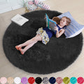 Black Round Rug for Bedroom,Fluffy Circle Rug 5X5 for Kids Room,Furry Carpet for Teens Room,Shaggy Circular Rug for Nursery R