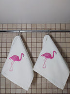 2 Pack White Flamingo Hand Towels, 100% Soft Cotton, Basket Stuffers, (12X20 Inches) Decor Hand Towels Gift Packed, Decorative H