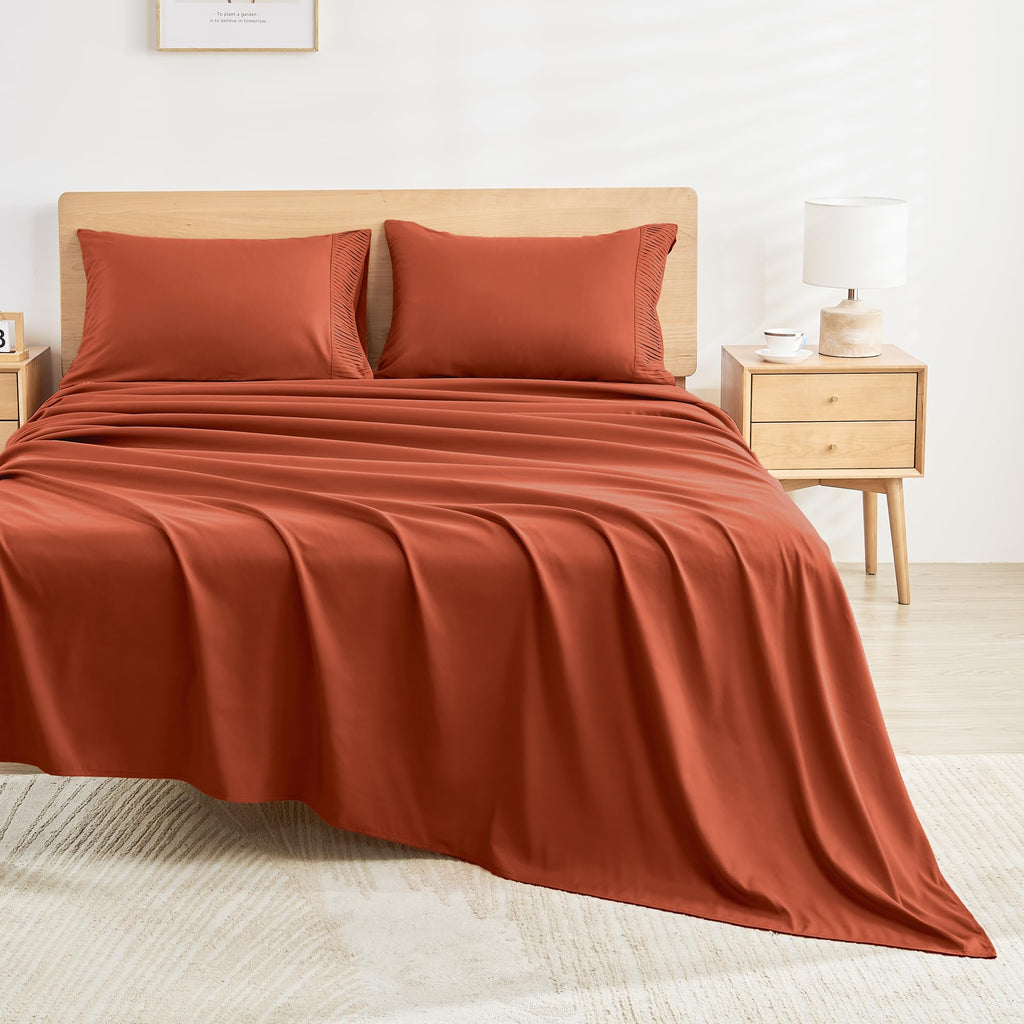 Andency Orange Sheets Queen Set 4 Pieces, Super Soft Sheets For Queen Size Bed, Microfiber Queen Sheet Set, Deep Pocket Up To 16', Hotel Luxury Breathable & Cooling Bedding Sheets & Pillowcases