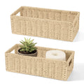 Maqauai 2 Pack Paper Rope Wicker Baskets with Handles, Storage Wicke Baskets for Shelves Organizing, Natural Color Toilet Basket