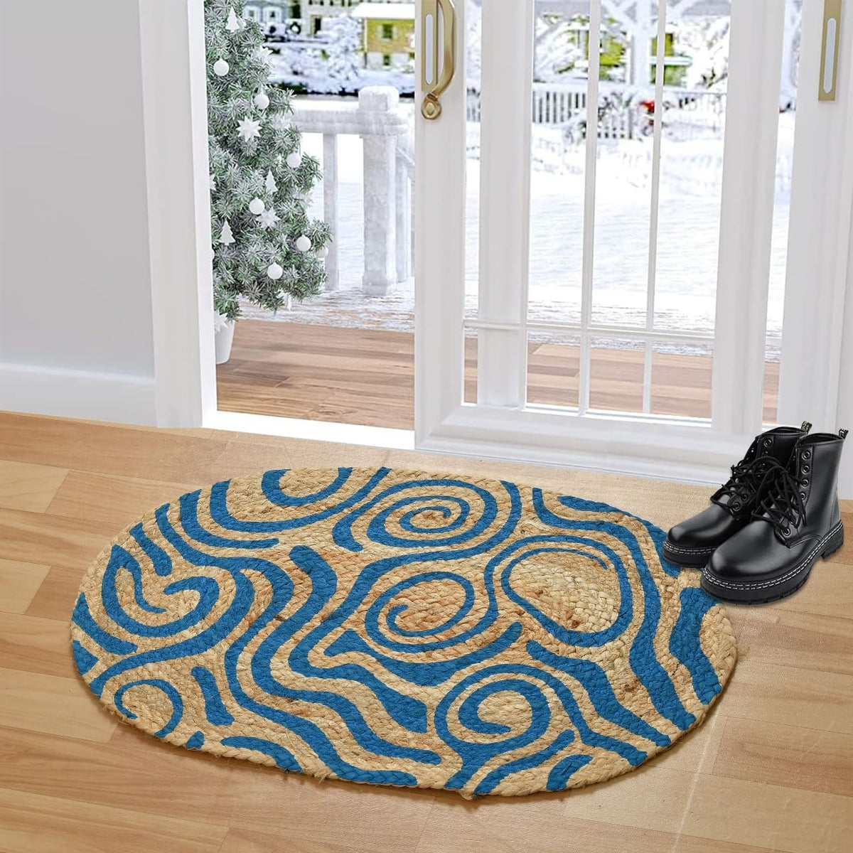 Green Tales 100% Jute Printed mats Oval Natural Jute | Door Mat Rug/Mat for Entrance, Jute Mat Carpet for Livingroom, Bedroom, D