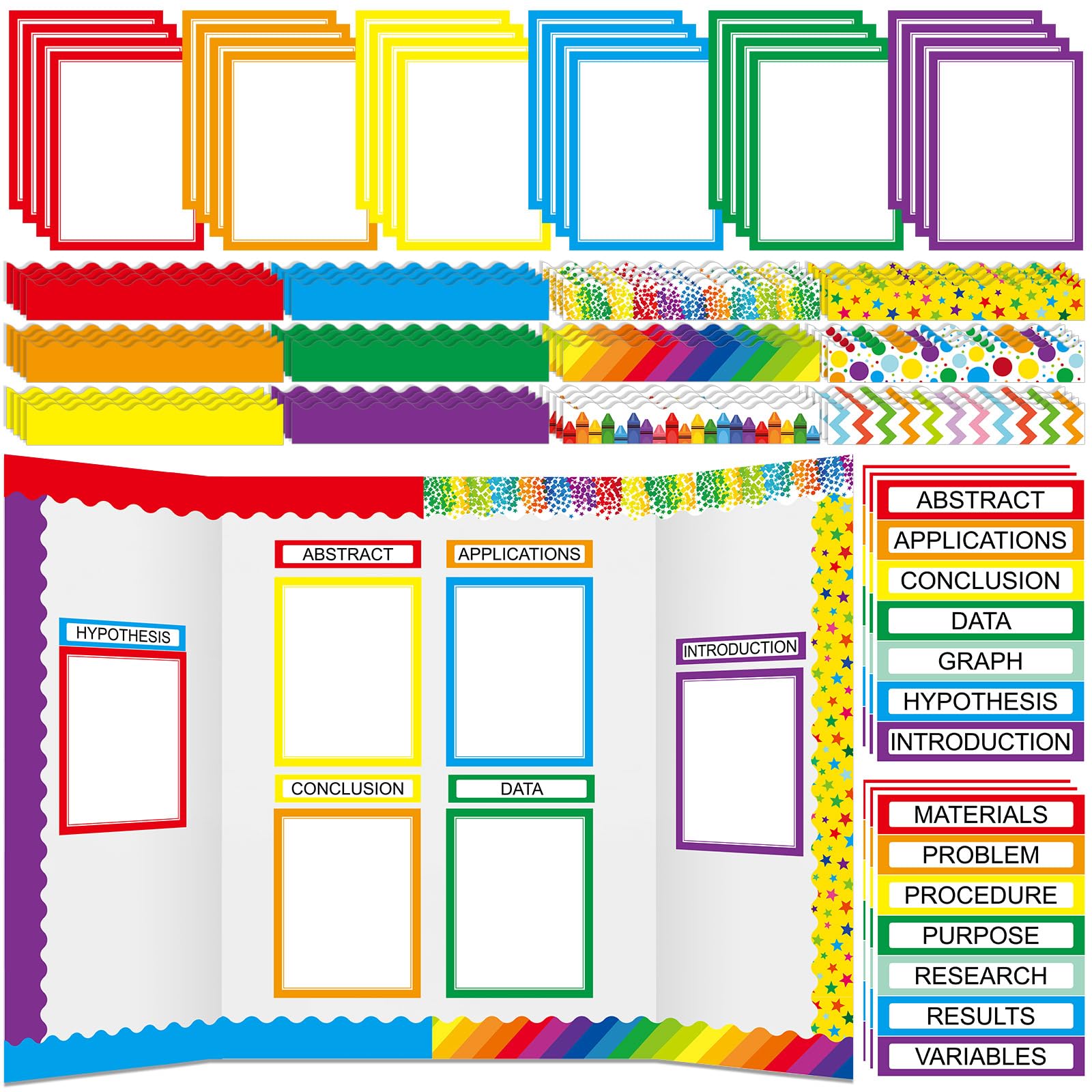 Fuyoooo 90 Pcs Science Fair Board Supplies 60 Trim Scalloped Bulletin Board Borders 24 Presentation Board Subtitles 6 Science Fa