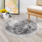 ORINOVA Silver Grey Furry Faux Sheepskin Shag Fur Rugs for Living Room Small Plush Circle Washable Area Rugs for Cute Room Nurse