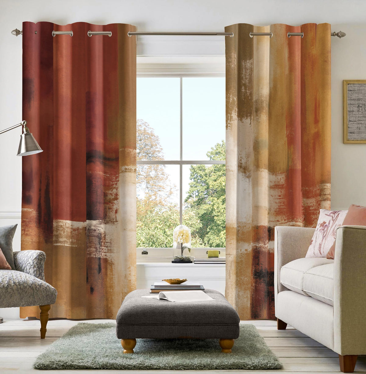 Asuexpect Burnt Orange Curtains 2 Panels Abstract Rust Curtain Room Darkening Grommet Window Treatments Modern Decorative For Be