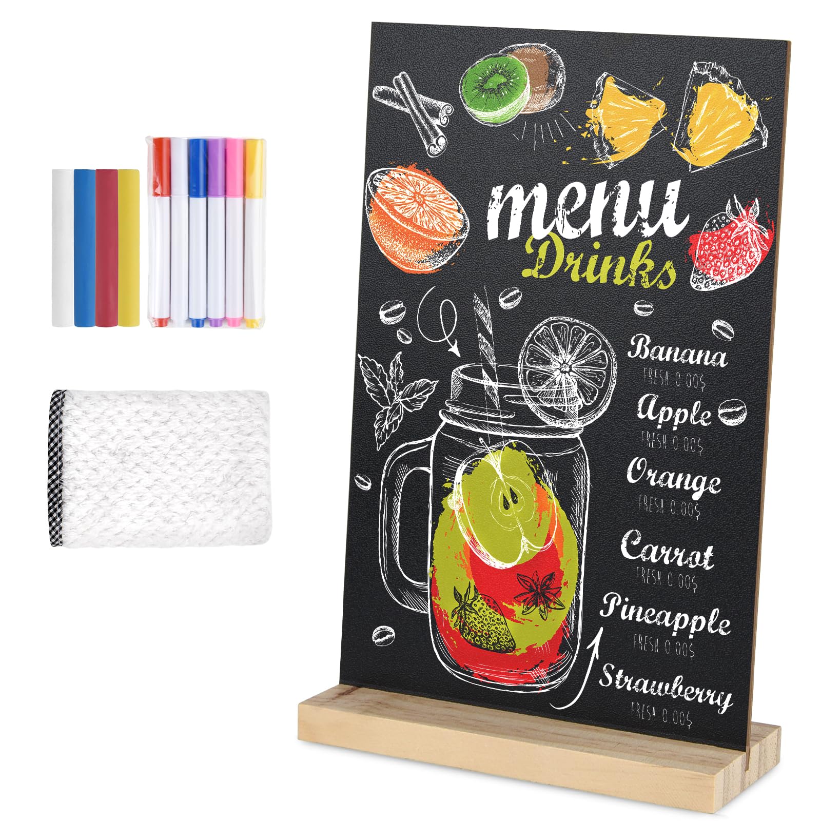 Bouboni 1 Pack Chalkboard 5.1X7.9 Inch Small Chalkboard Sign With Wood Base Double-Sided Message Boards Menu Chalkboard Stand Fo