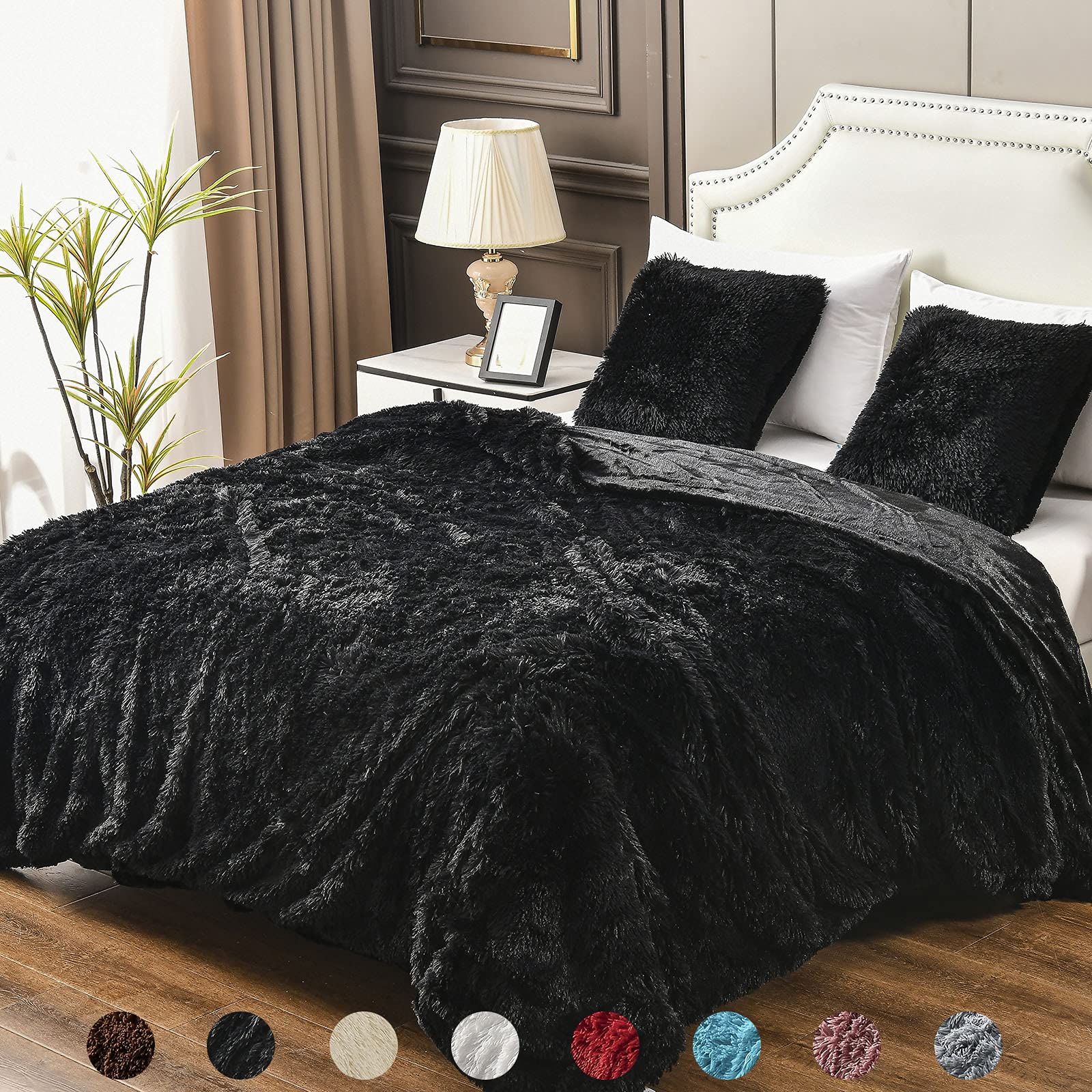 Yusoki Twin Size Faux Fur Throw Blanket(Black,60' X 80'),Whithout Pillows,Winter Lightweight Plush Fuzzy Soft Cozy Microfiber