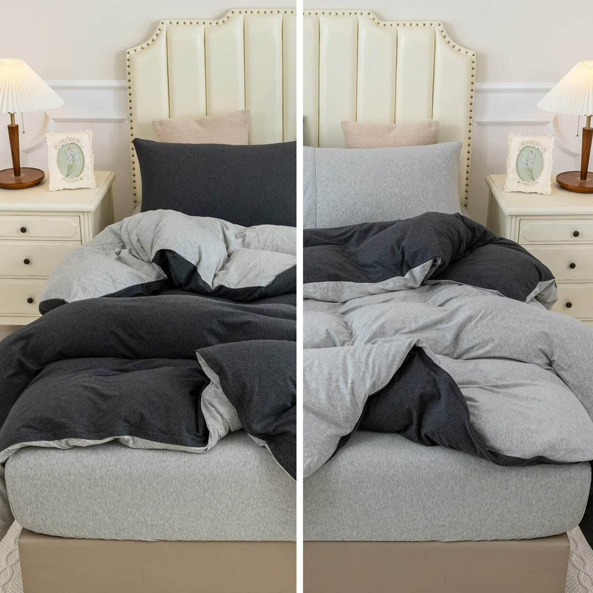 Pure Era Jersey Knit Duvet Cover Set 100% T-Shirt Cotton Super Soft Comfy 3Pc Bedding Set With Zipper Closure (Heather Charcoal