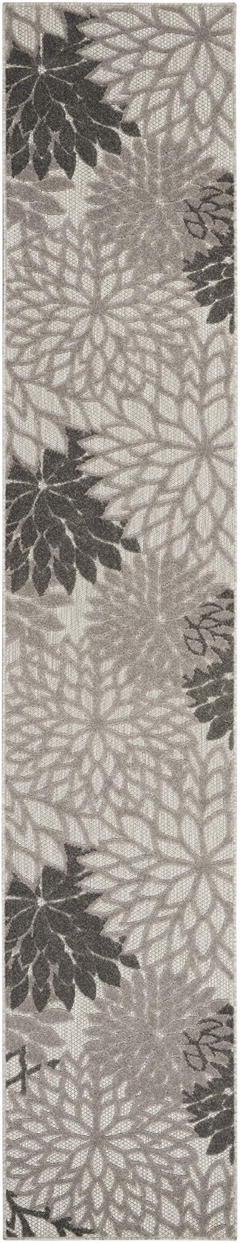 Nourison Aloha Indoor/Outdoor Floral Silver Grey 2'3' X 12' Area Rug, (12' Runner)