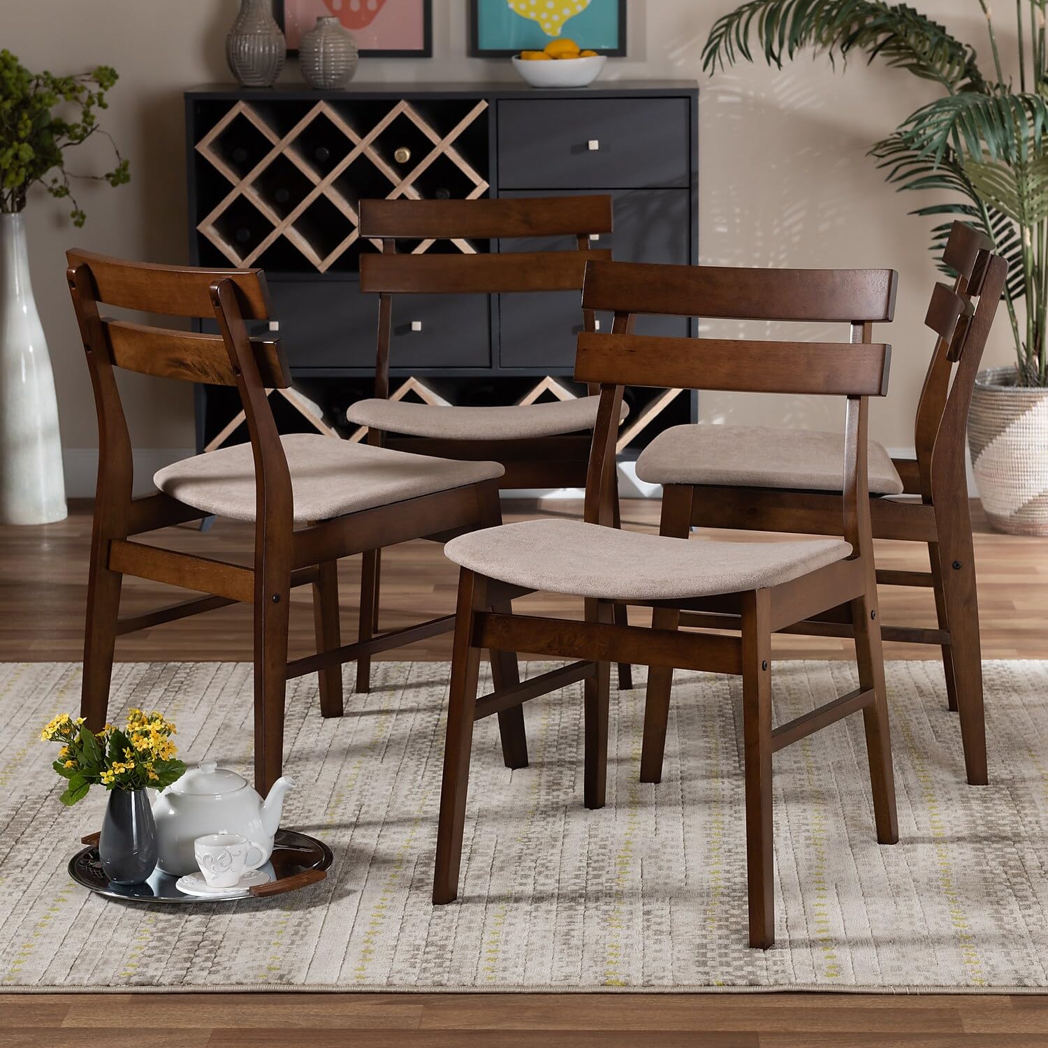Baxton Studio Devlin Light Beige Upholstered Wood 4-Piece Dining Chair Set