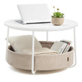 VASAGLE Coffee Table with Storage, Round Center Table for Living Room with Fabric Basket, Modern Style, Metal Frame, Matte White