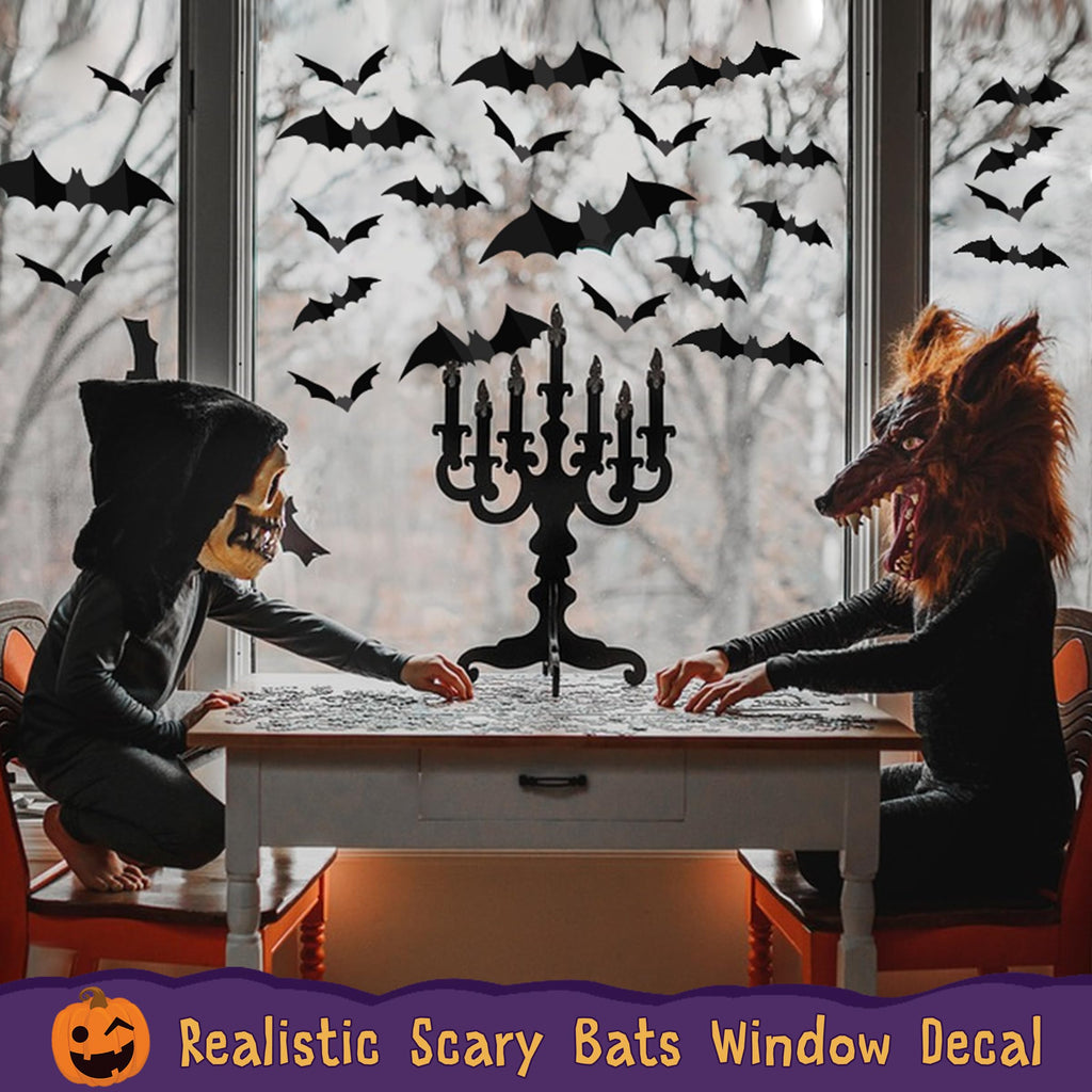 Bats Wall Decor 120Pcs Halloween Decoration Bats Realistic Pvc 3D Black Scary Bat Wall Stickers For Creepy Home Decor Halloween