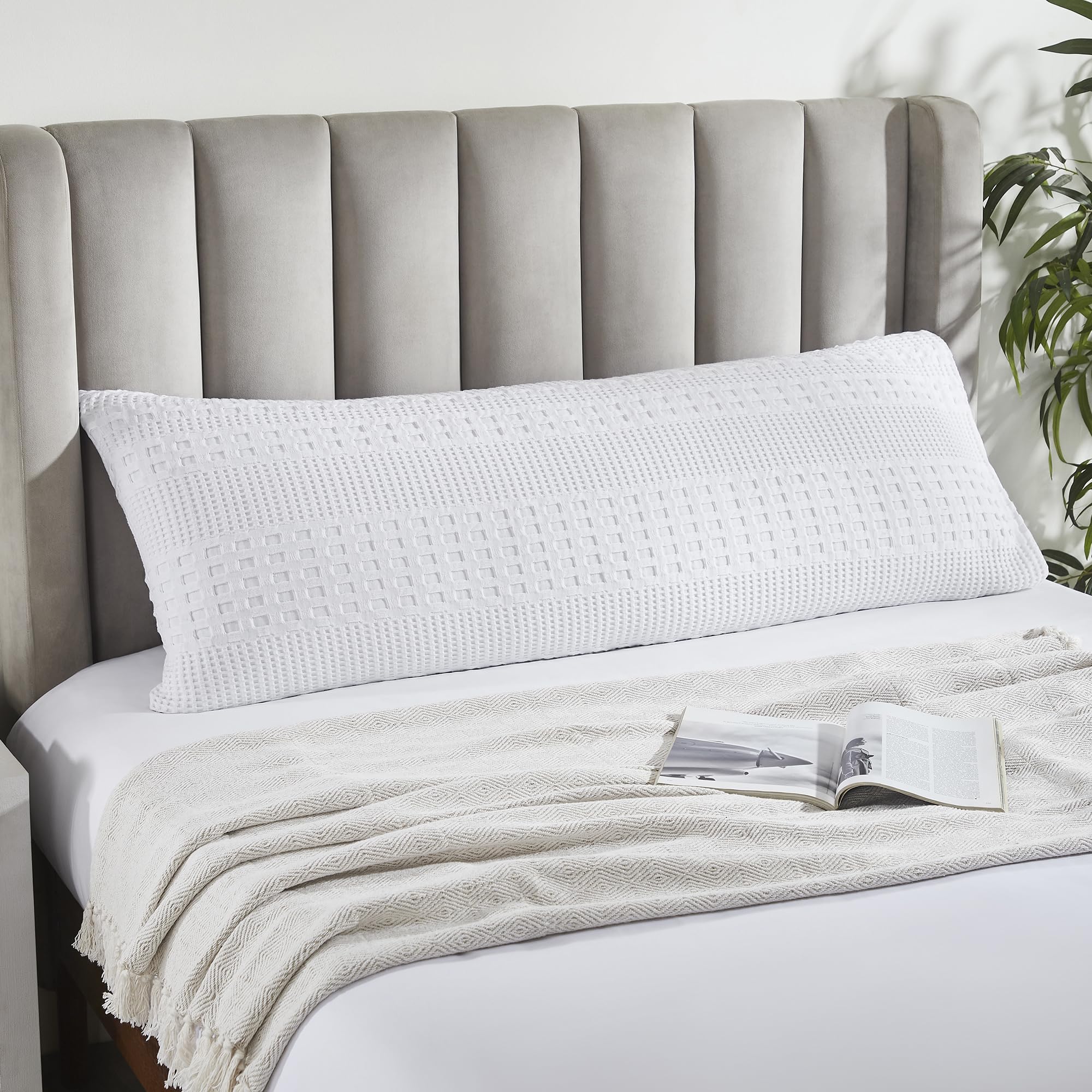 VHC Brands Waffle Weave White Body Pillow Cover 20x54, Decorative Throw Pillow Cover/Sham, Boho Farmhouse Bedroom Decor
