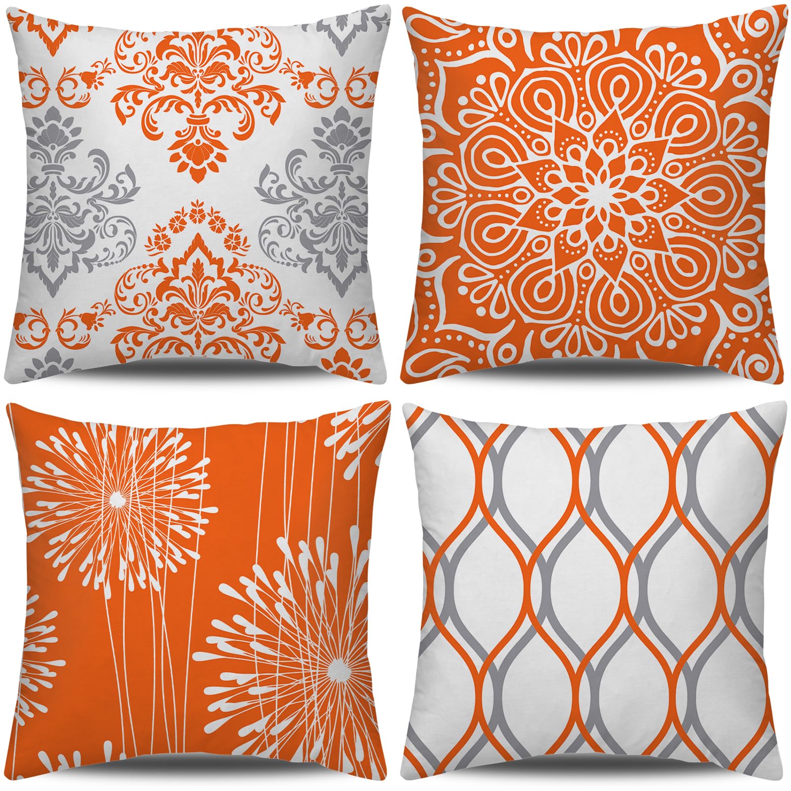 Coliuso Decorative Throw Pillow Covers 18x18 inch Set of 4,Orange and White Modern Simple Square Pillow Case Cushion Cover for S